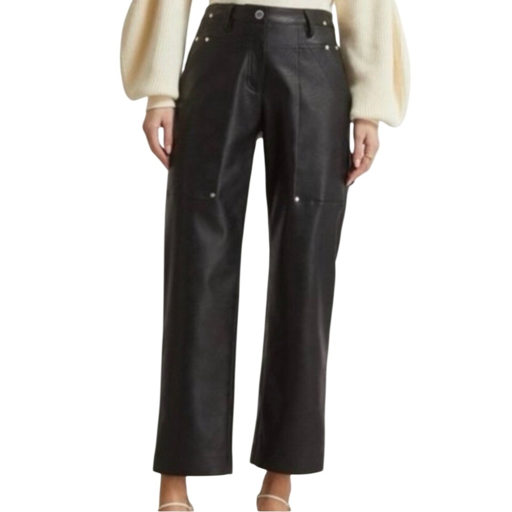 INC International Concepts Black Faux Leather Utility Straight Leg Pants size 12